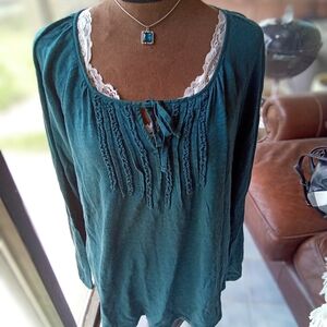 Dark Teal Henley tunic top Eddie Bauer women's size large